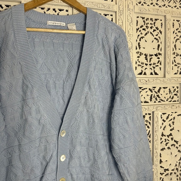 Vintage Light Blue Chunky Knit Aztec Geometric Oversized Slouchy Cardigan Sz M - Picture 3 of 9